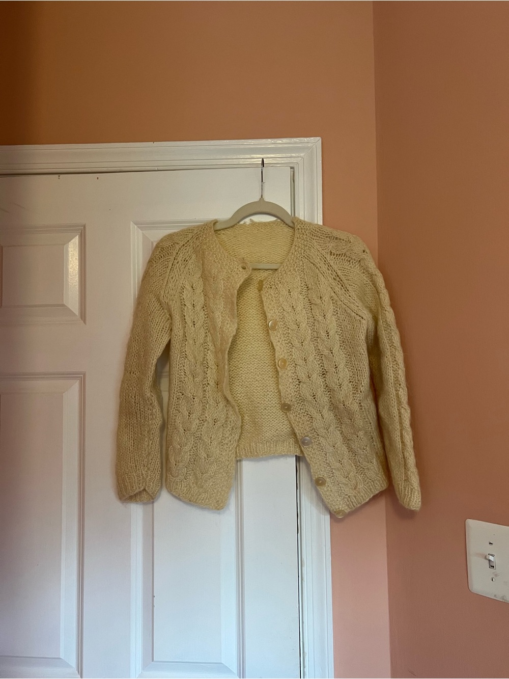 Chunky Cable Knit Cream Cardigan Sweater